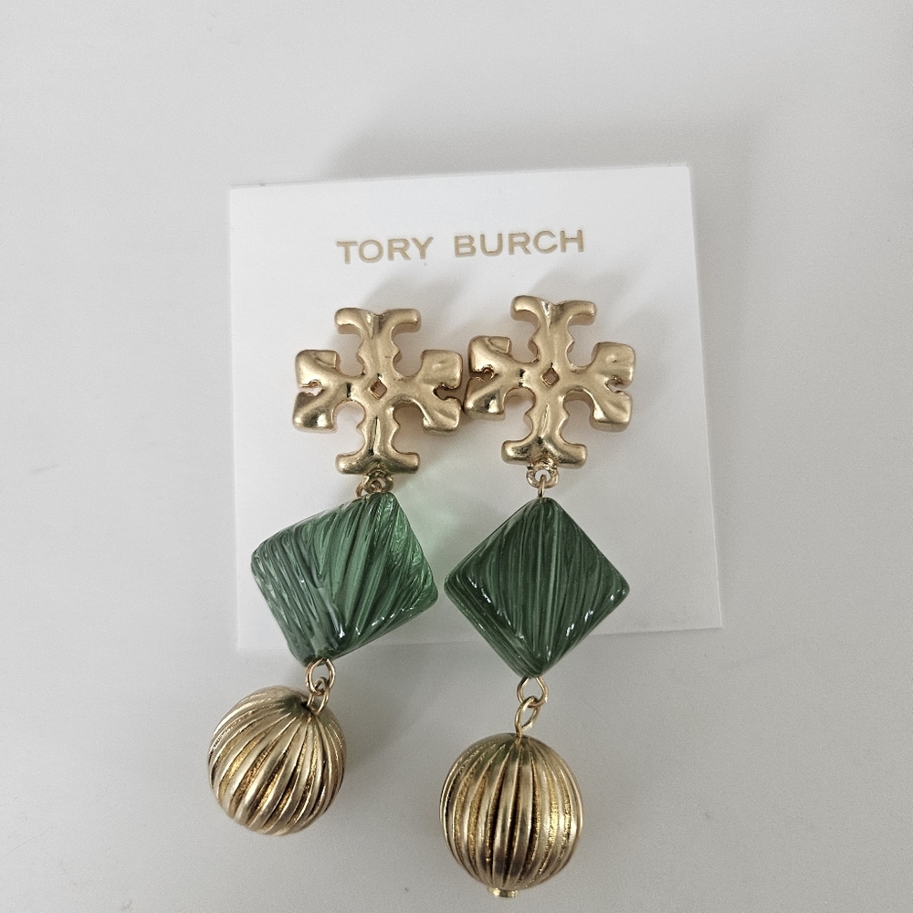 Tory Burch Gold and Green Earrings - NWOT